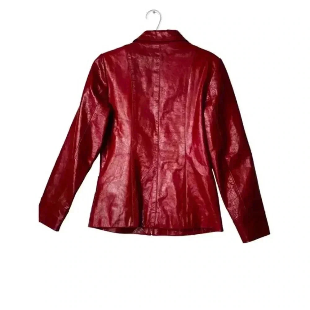 Y2K Genuine Leather Zip Jacket B*Lucid Cherry Red Fitted Moto Size Small - Picture 12 of 16